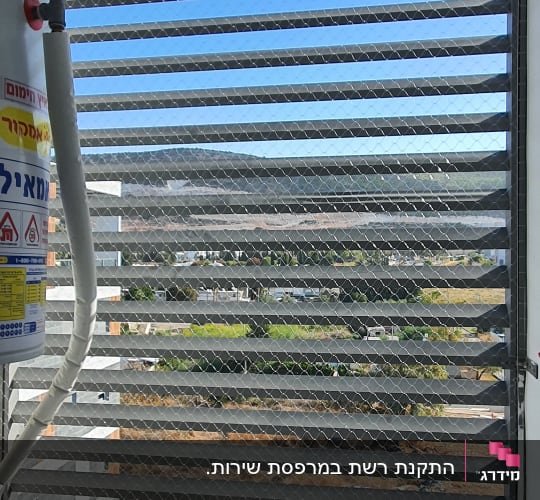 רשת מתכת על חלון למניעת כניסת יונים